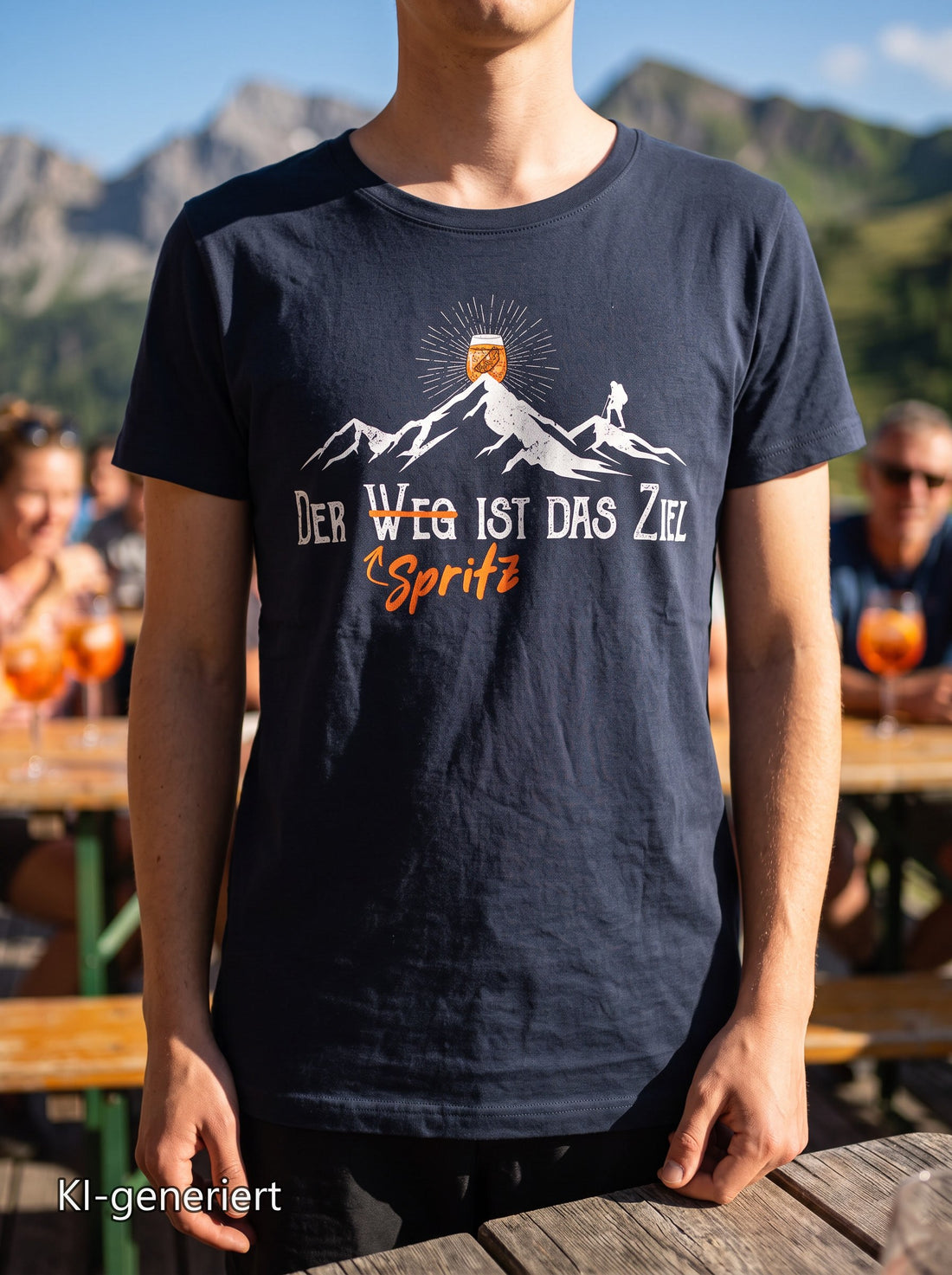 Kraxelgaudi Spritz-Shirt auf der Almterrasse