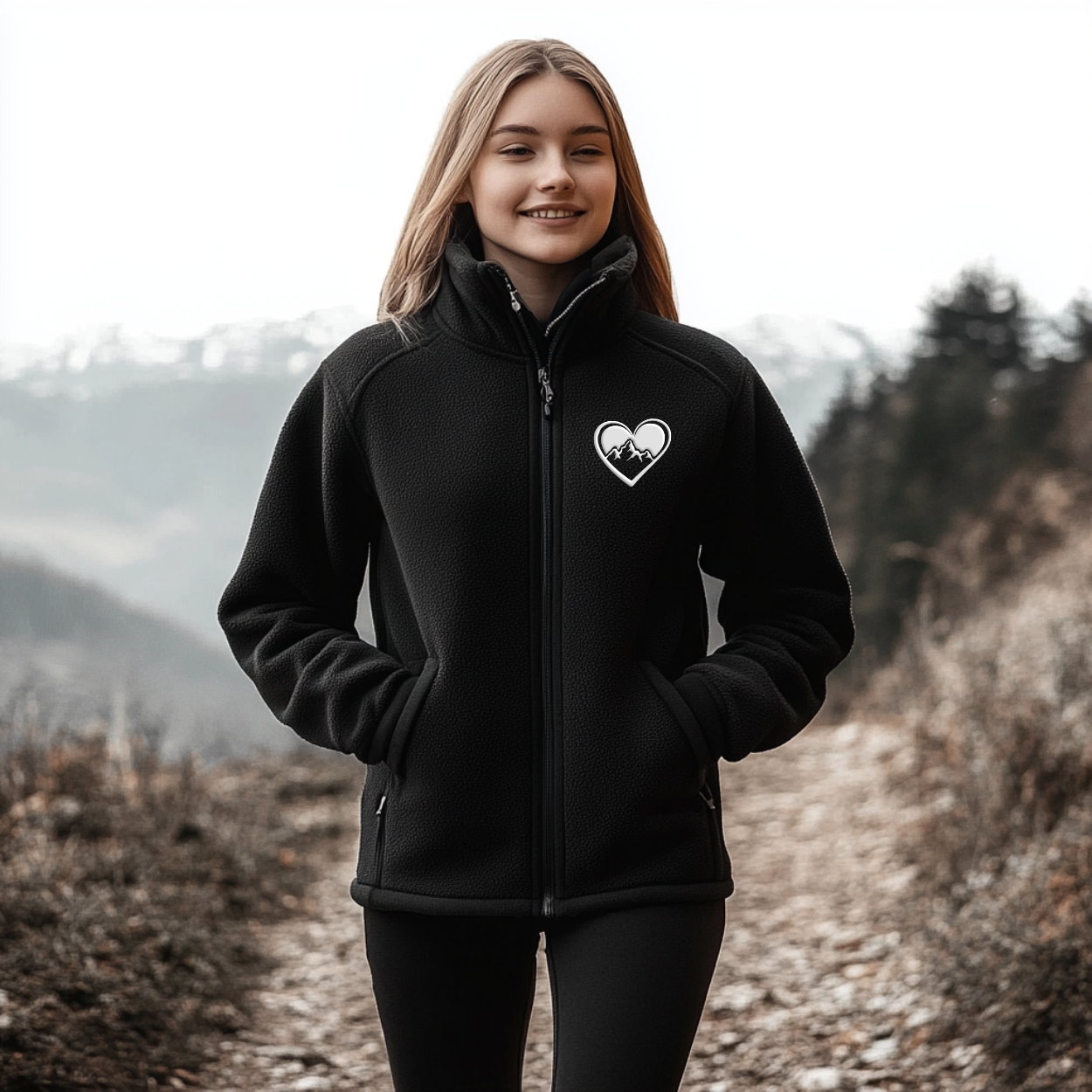 Berg im Herz Fleece Jacke mit Stick