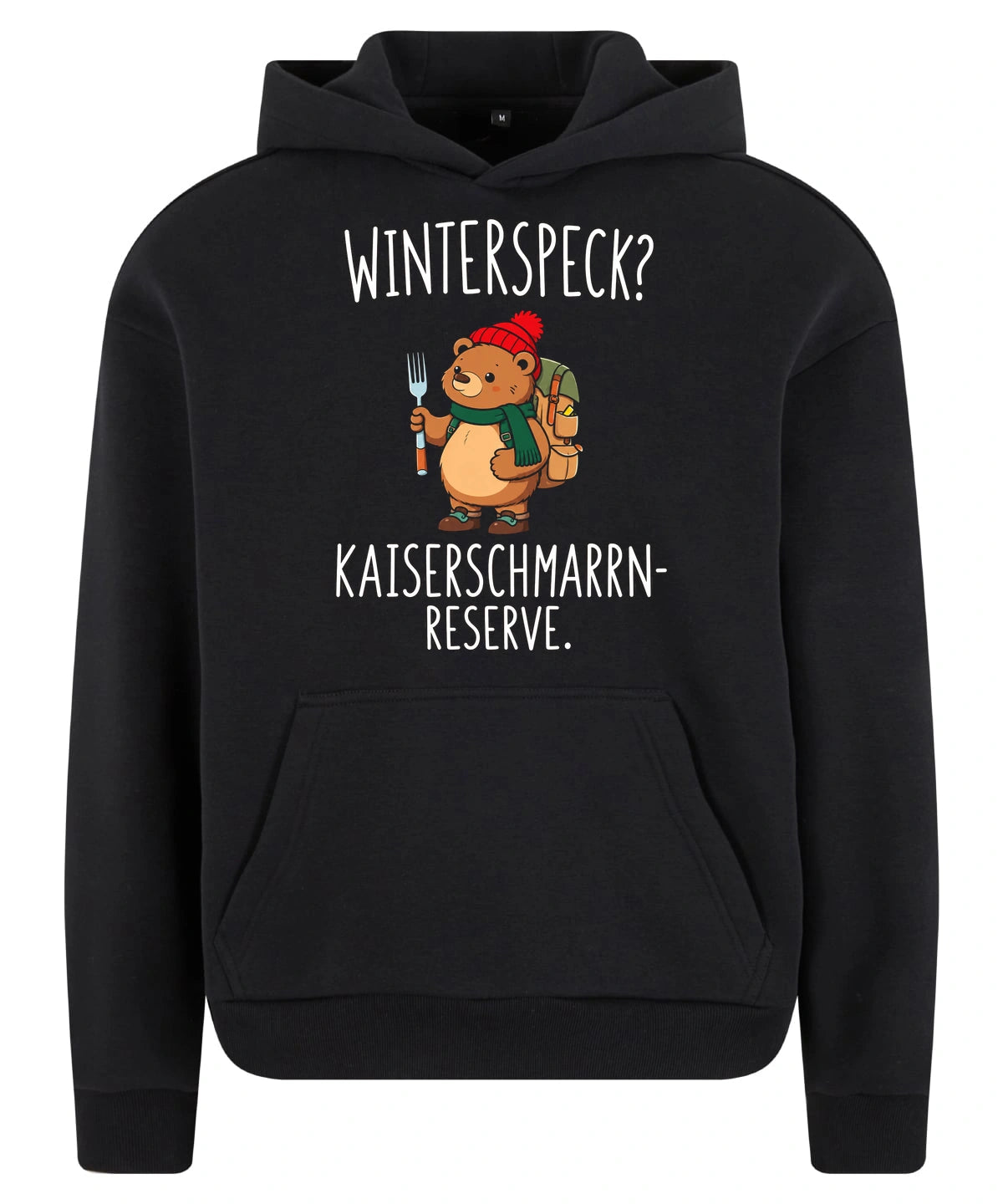 Kaiserschmarrn-Reserve Hoodie in Black – Vorderansicht mit Kaiserbär-Weihnachtsmotiv