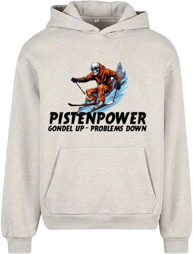 Pistenpower Hoodie in Light Grey – Vorderansicht mit dem Motiv Pistenpower.