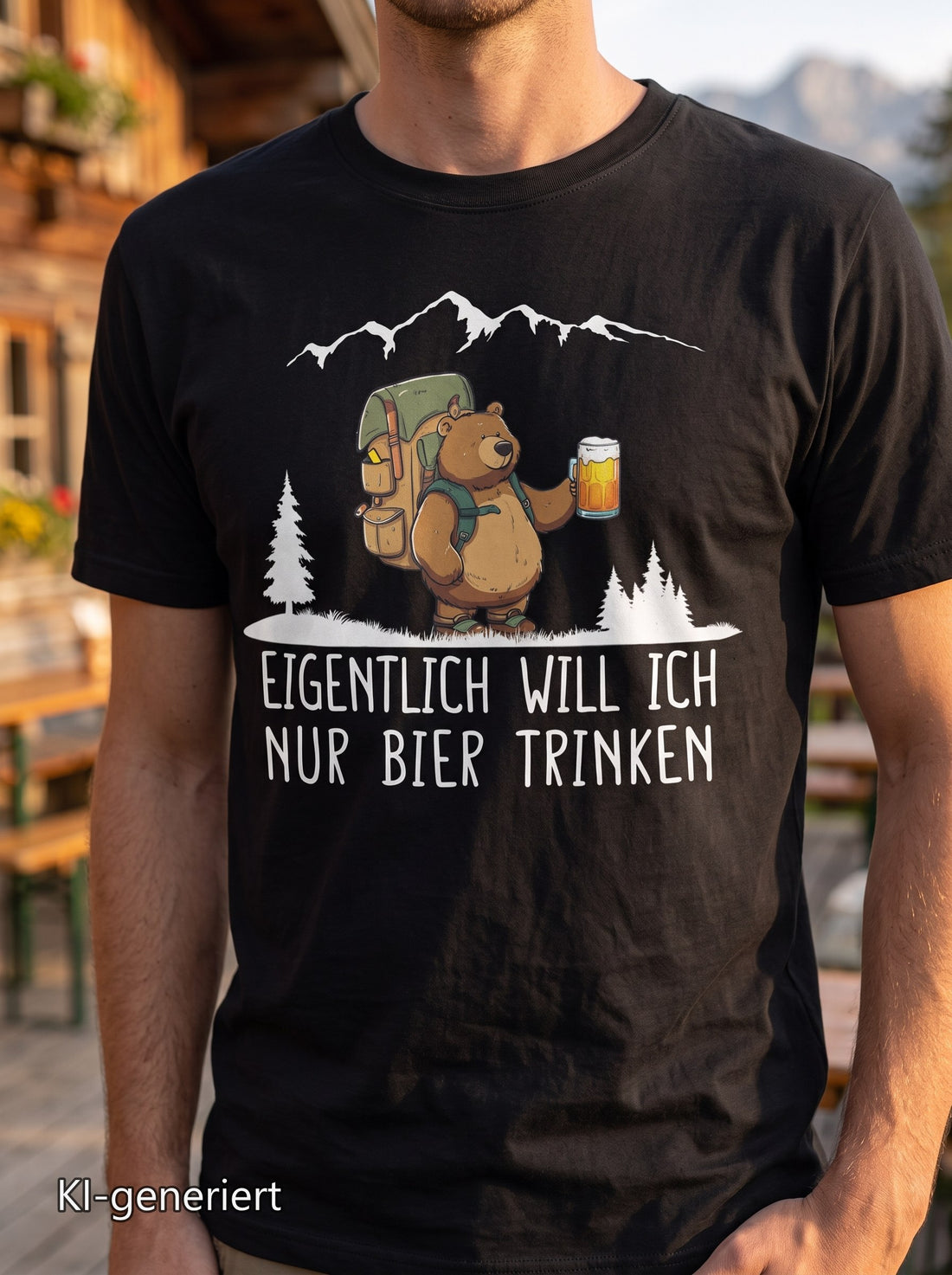 Kraxelgaudi Bierbaer Shirt auf der Almterrasse