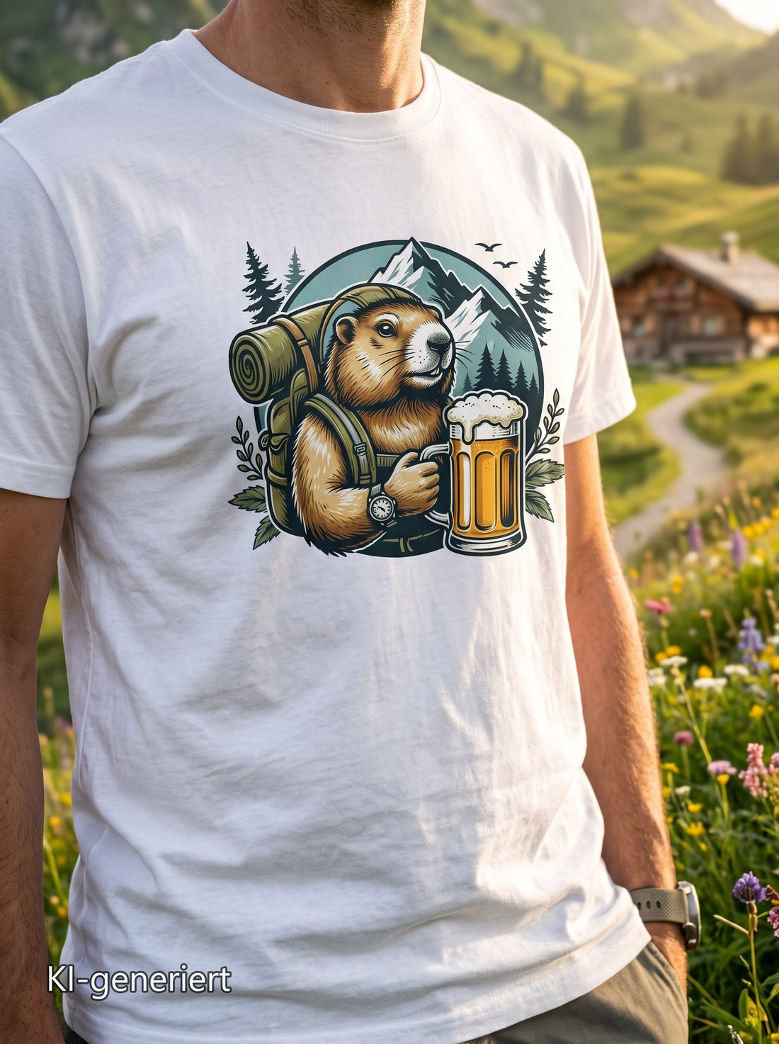 Kraxelgaudi Beermot Murmeltier Bier Shirt in den Bergen