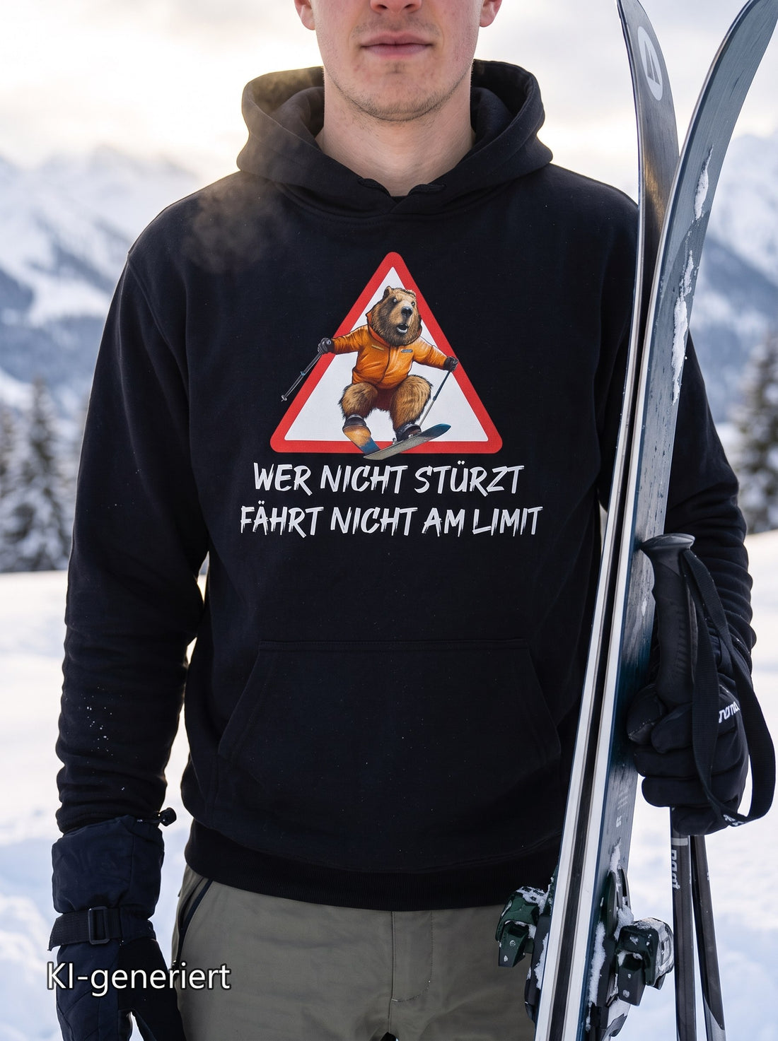 Kraxelgaudi Ski-Hoodie Wer nicht stuerzt im Schnee
