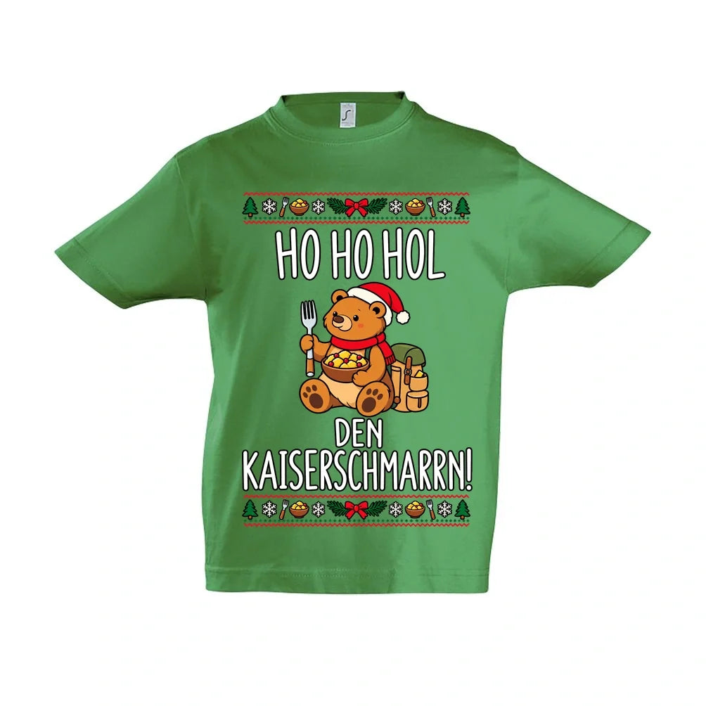 Christmas Kinder T-Shirts – Kaiserbär Ho Ho Hol mit Weihnachtsbordüren in mittlerer Motivposition