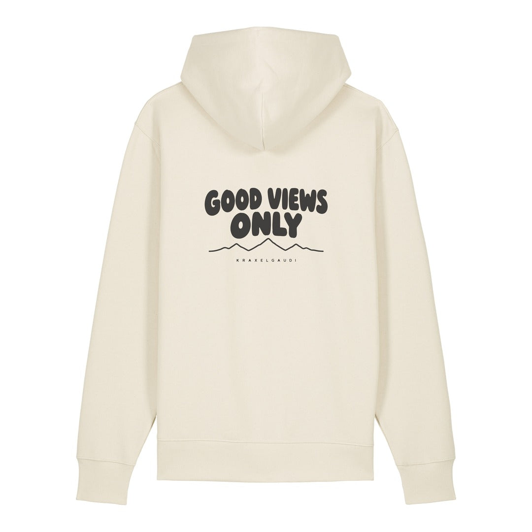 Good Views Only Hoodie Beige, Rückendruck
