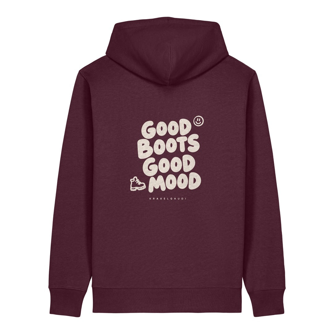 Good Boots Good Mood Hoodie Burgunder, Rückendruck