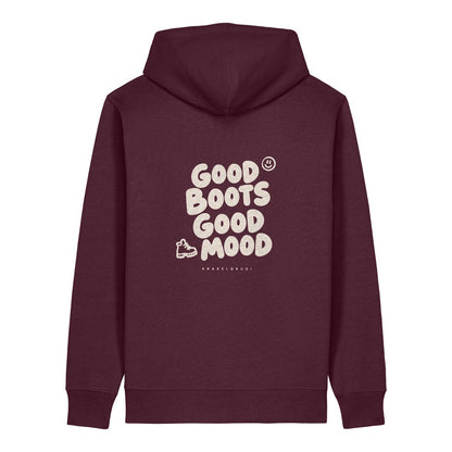 Good Boots Good Mood Hoodie Burgunder, Rückendruck