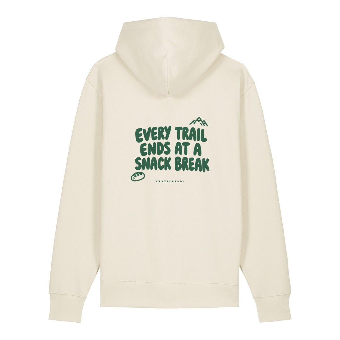 Every Trail Ends at a Snack Break Hoodie Beige, Rückendruck