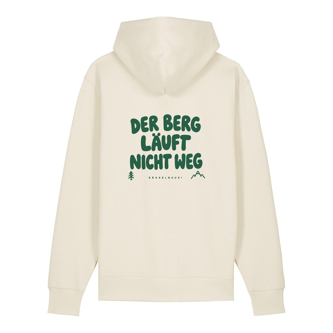 Der Berg läuft nicht weg Hoodie Beige, Rückendruck