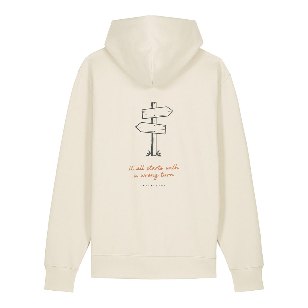 It All Starts With a Wrong Turn Hoodie Beige, Rückendruck
