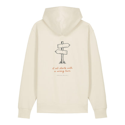 It All Starts With a Wrong Turn Hoodie Beige, Rückendruck