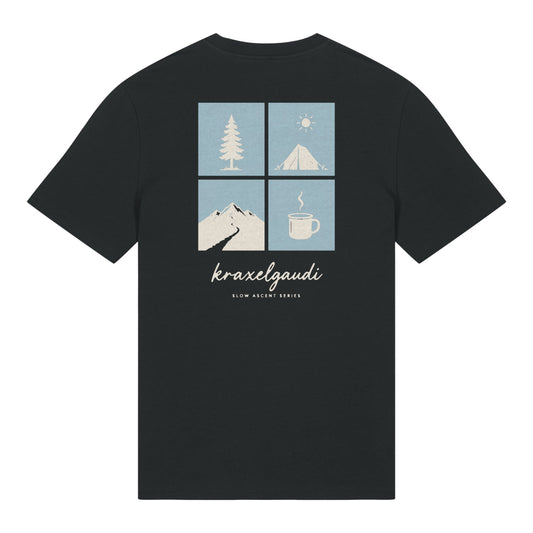 Slow Ascent Postcard T-Shirt in Schwarz, Rückenansicht mit Rückendruck