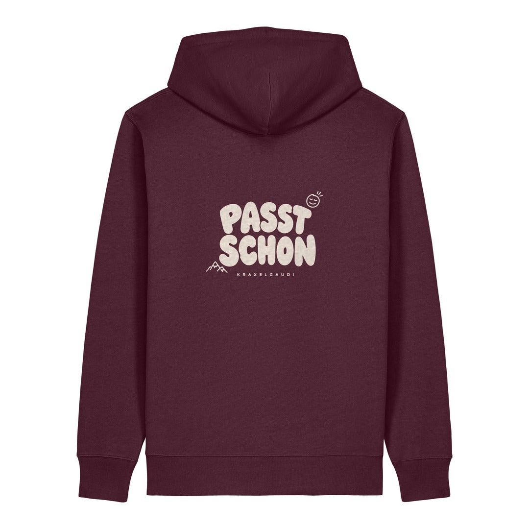 Passt schon Hoodie Burgunder, Rückendruck