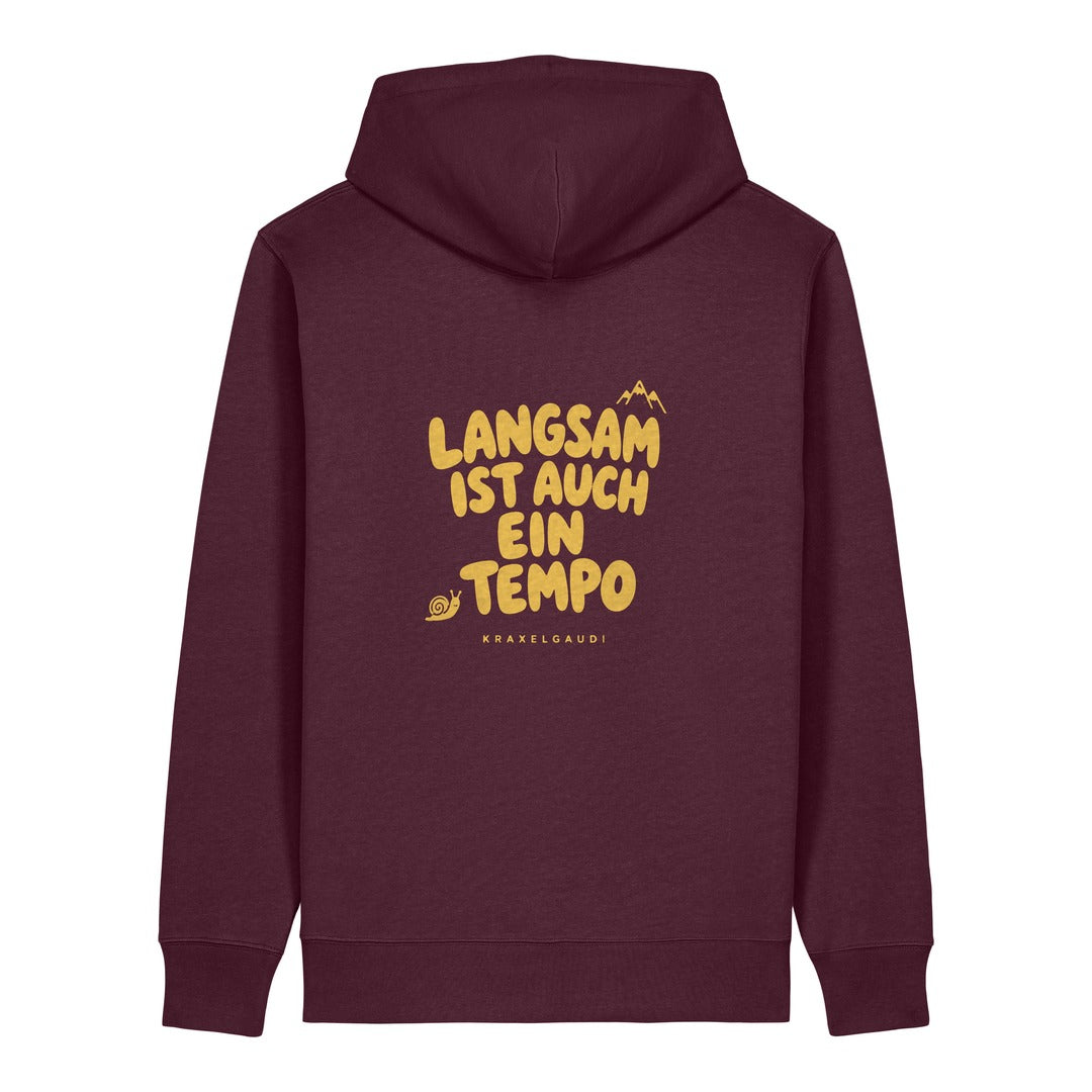 Langsam ist auch ein Tempo Hoodie Burgunder, Rückendruck