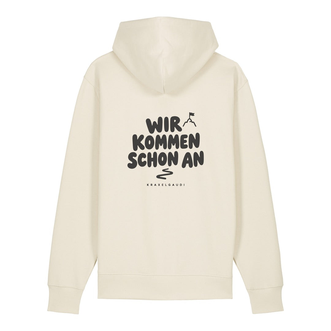 Wir kommen schon an Hoodie Beige, Rückendruck