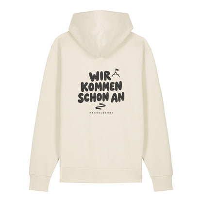 Wir kommen schon an Hoodie Beige, Rückendruck