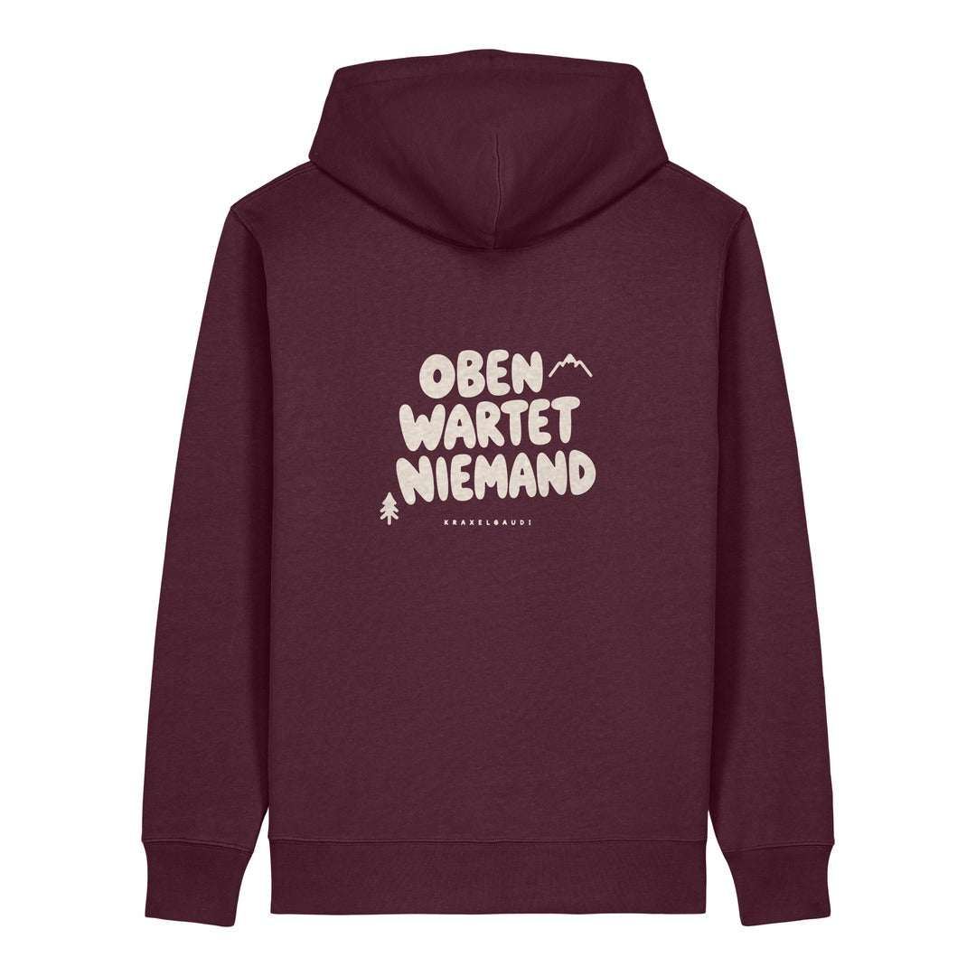 Oben wartet niemand Hoodie Burgunder, Rückendruck
