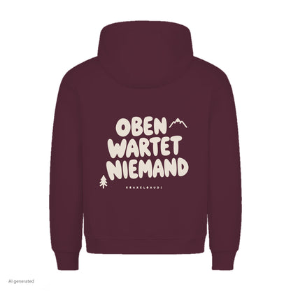 Oben wartet niemand Hoodie Burgunder, Rückendruck