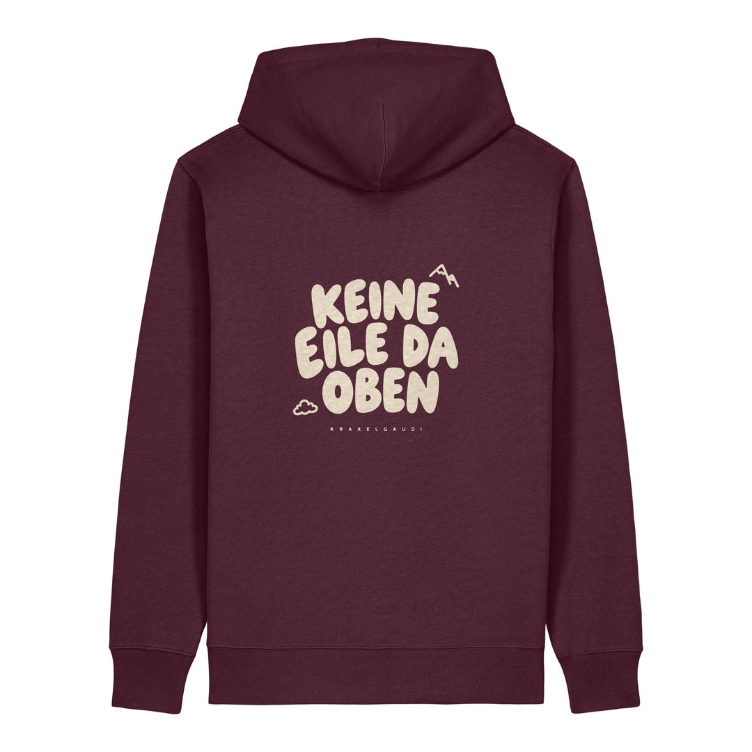 Keine Eile da oben Hoodie Burgunder, Rückendruck