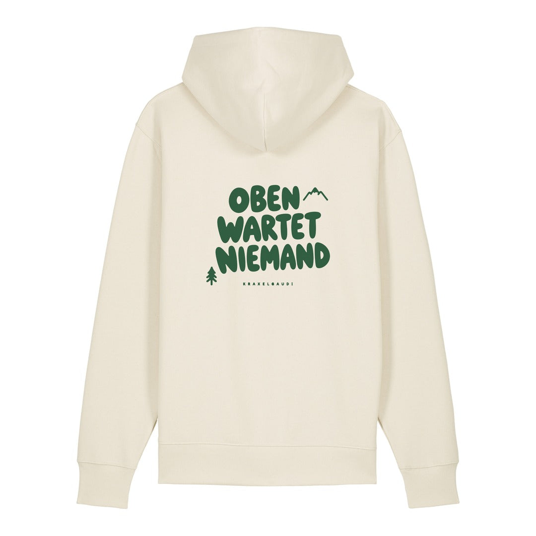 Oben wartet niemand Hoodie Beige, Rückendruck