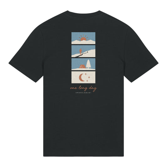 One Long Day T-Shirt in Schwarz, Rückenansicht mit Rückendruck