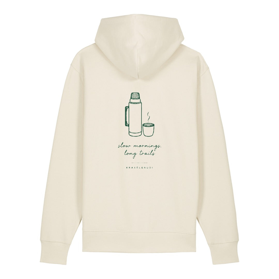 Slow Mornings Long Trails Hoodie Beige, Rückendruck