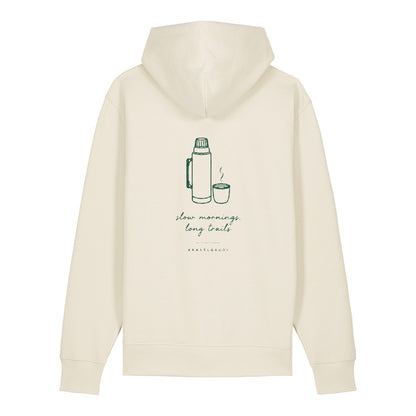 Slow Mornings Long Trails Hoodie Beige, Rückendruck