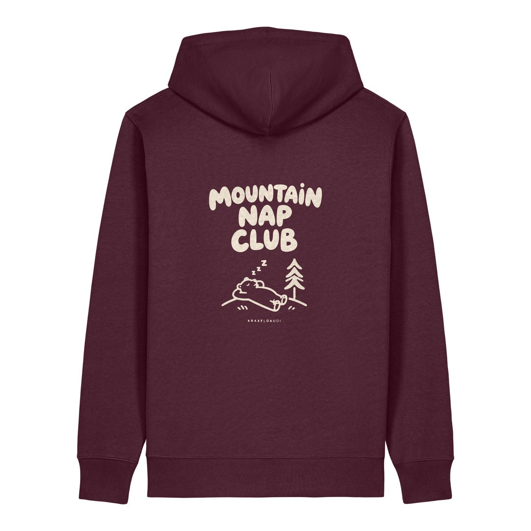 Mountain Nap Club Hoodie Burgunder, Rückendruck