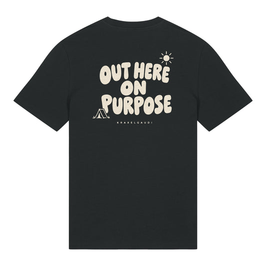 Out Here on Purpose T-Shirt in Schwarz, Rückenansicht mit Rückendruck