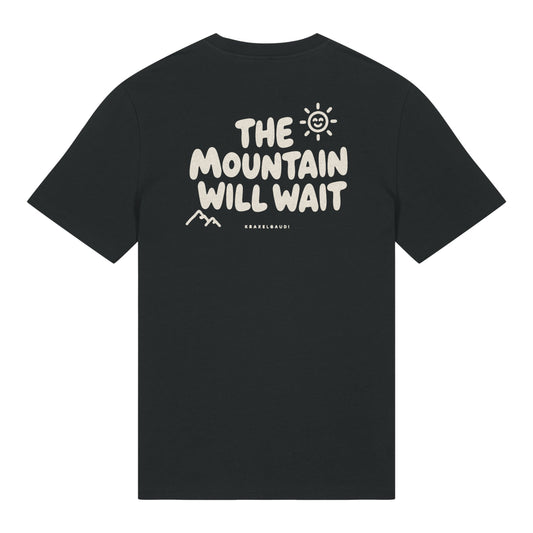 The Mountain Will Wait T-Shirt in Schwarz, Rückenansicht mit Rückendruck