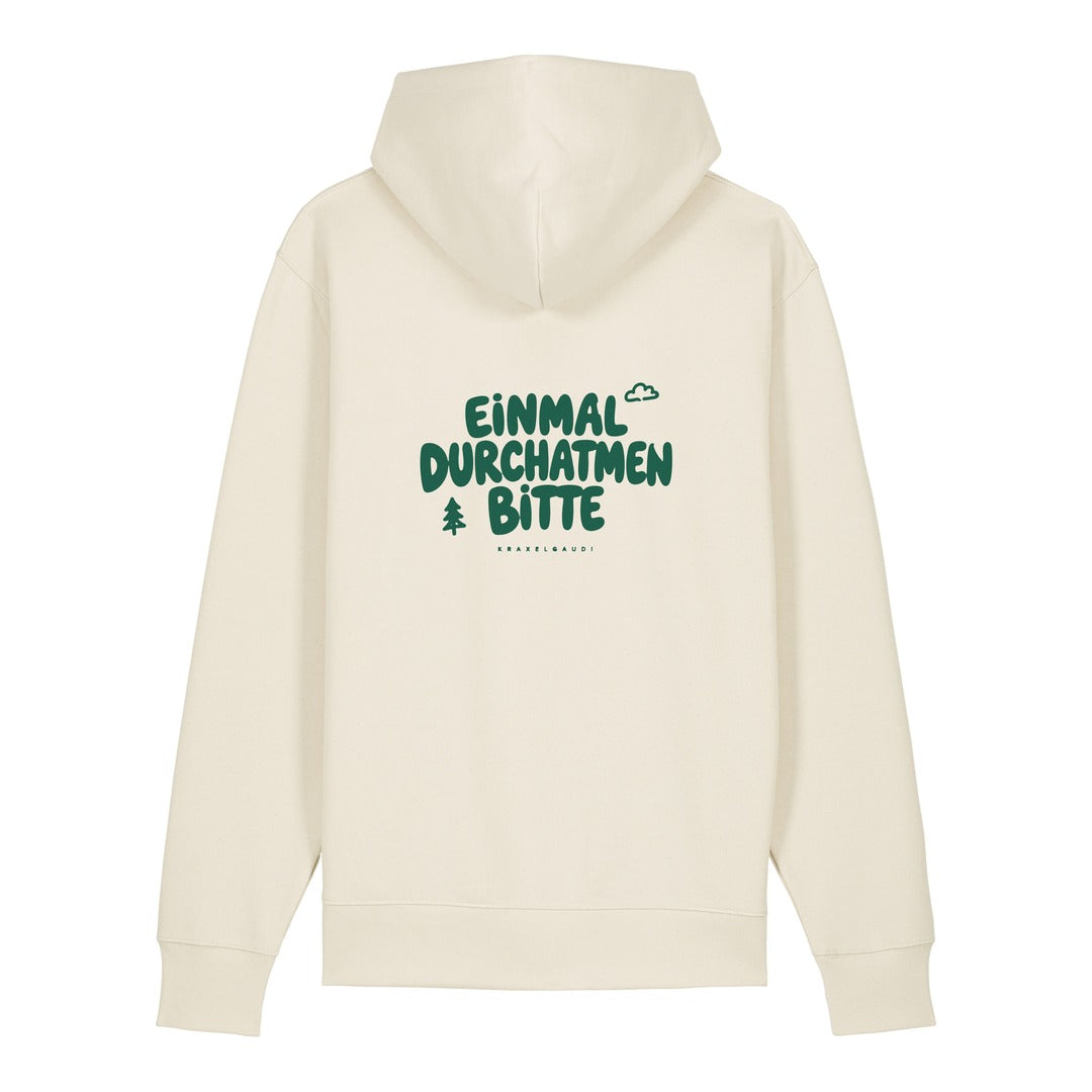 Einmal durchatmen bitte Hoodie Beige, Rückendruck