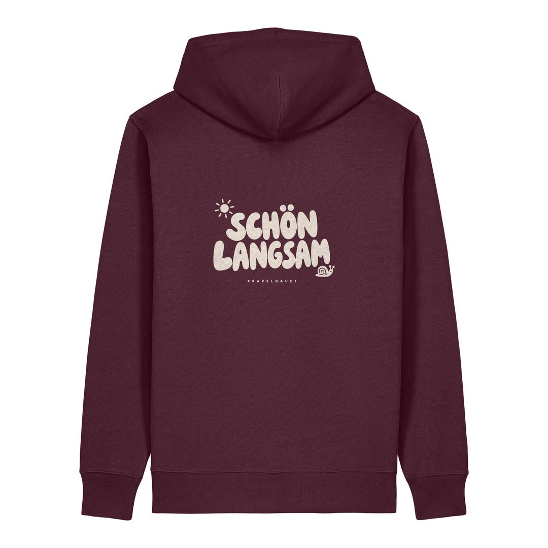 Schön langsam Hoodie Burgunder, Rückendruck