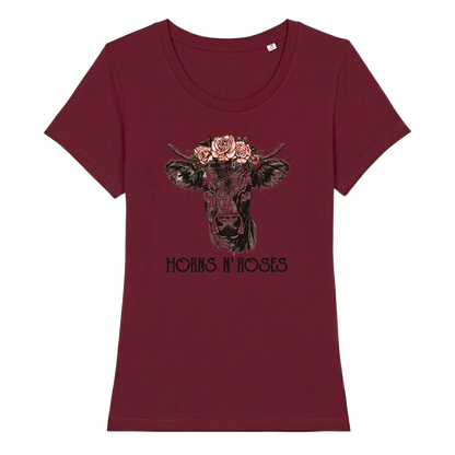 Horns N´Roses Frauen Shirt mit Rock-Berg-Motiv, Print Nahaufnahme