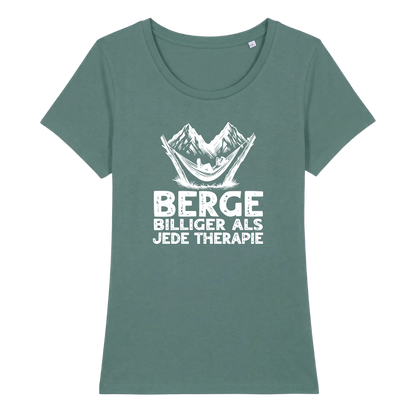 Bergtherapie Frauen Shirt mit Wander-Spruch, Detailansicht