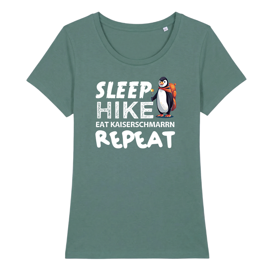 Routine Frauen Shirt mit Berg-Spruch, Detailansicht
