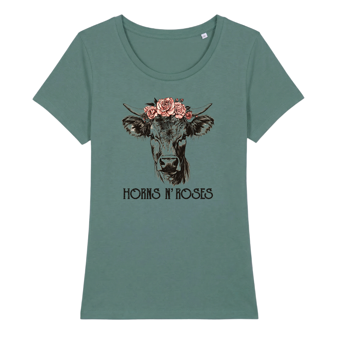 Horns N´Roses Frauen Shirt mit Rock-Berg-Motiv, Detailansicht