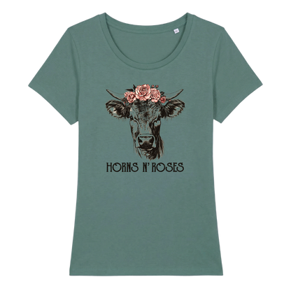 Horns N´Roses Frauen Shirt mit Rock-Berg-Motiv, Detailansicht