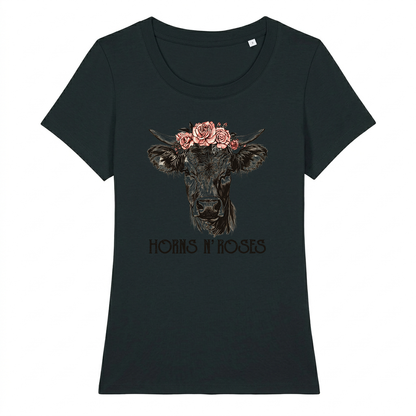 Horns N´Roses Frauen Shirt mit Rock-Berg-Motiv, Frontansicht
