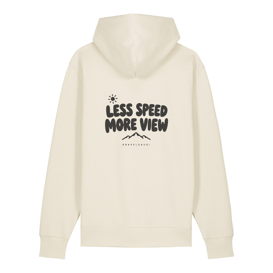 Less Speed More View Hoodie Beige, Rückendruck