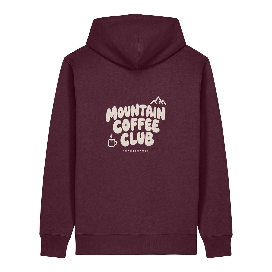 Mountain Coffee Club Hoodie Burgunder, Rückendruck