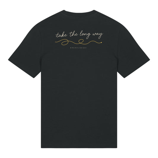 Take the Long Way T-Shirt in Schwarz, Rückenansicht mit Rückendruck