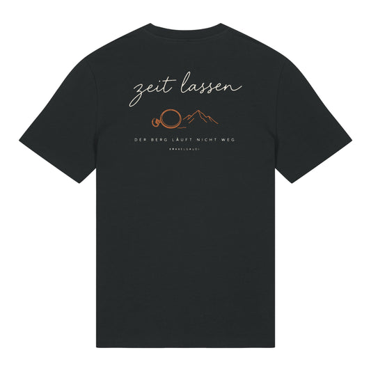 Zeit lassen T-Shirt in Schwarz, Rückenansicht mit Rückendruck