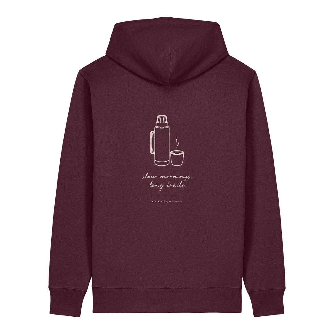 Slow Mornings Long Trails Hoodie Burgunder, Rückendruck