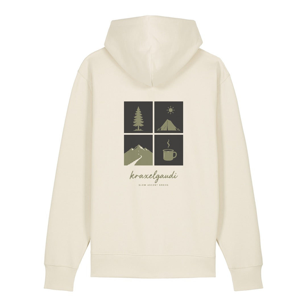 Slow Ascent Postcard Hoodie Beige, Rückendruck