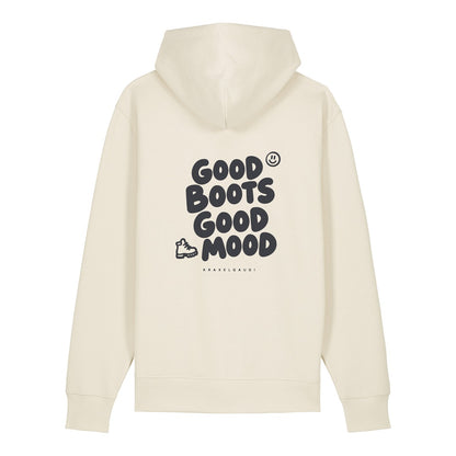 Good Boots Good Mood Hoodie Beige, Rückendruck