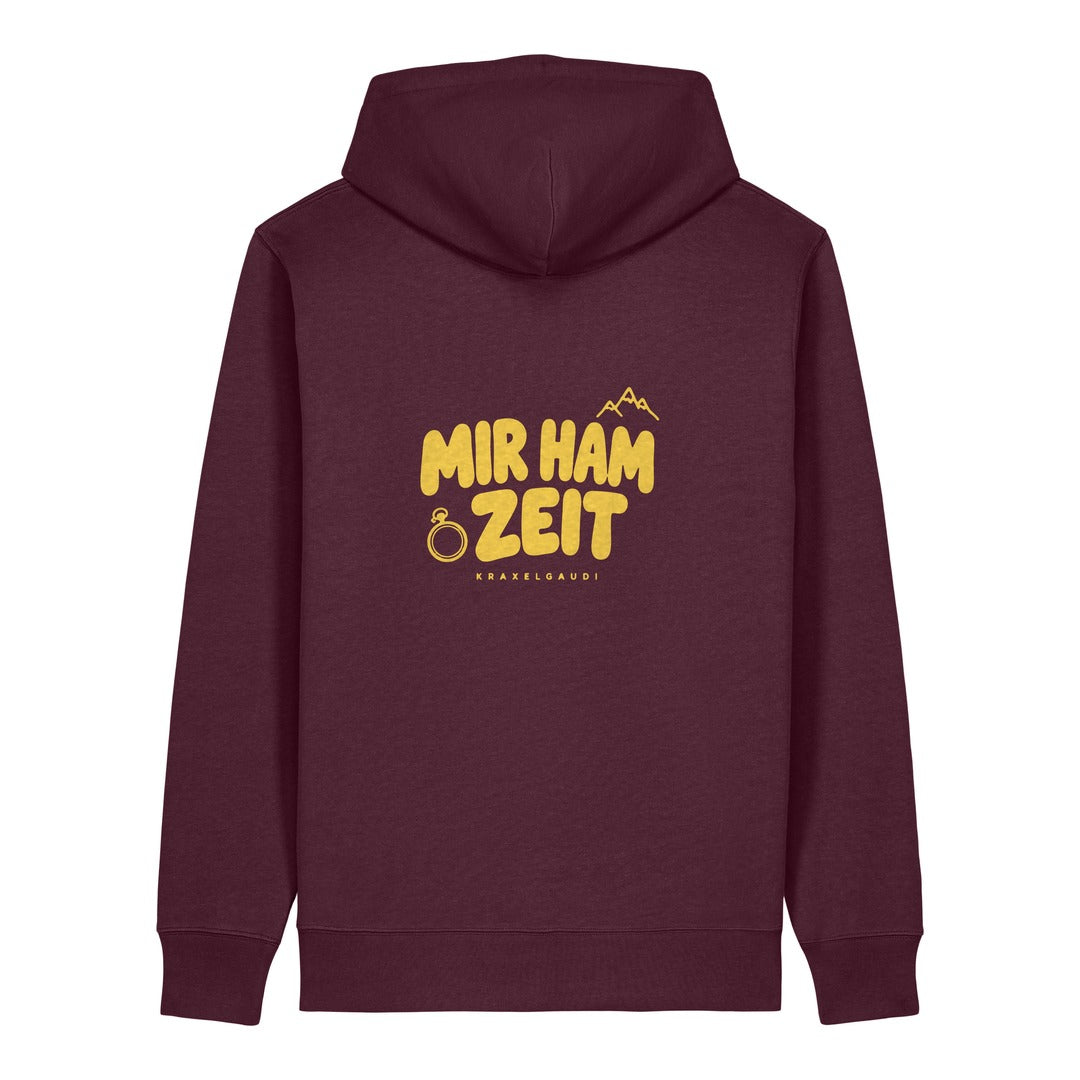 Mir ham Zeit Hoodie Burgunder, Rückendruck