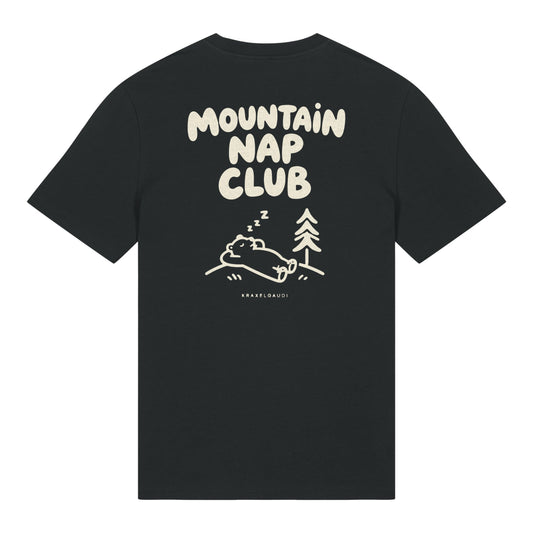 Mountain Nap Club T-Shirt in Schwarz, Rückenansicht mit Rückendruck
