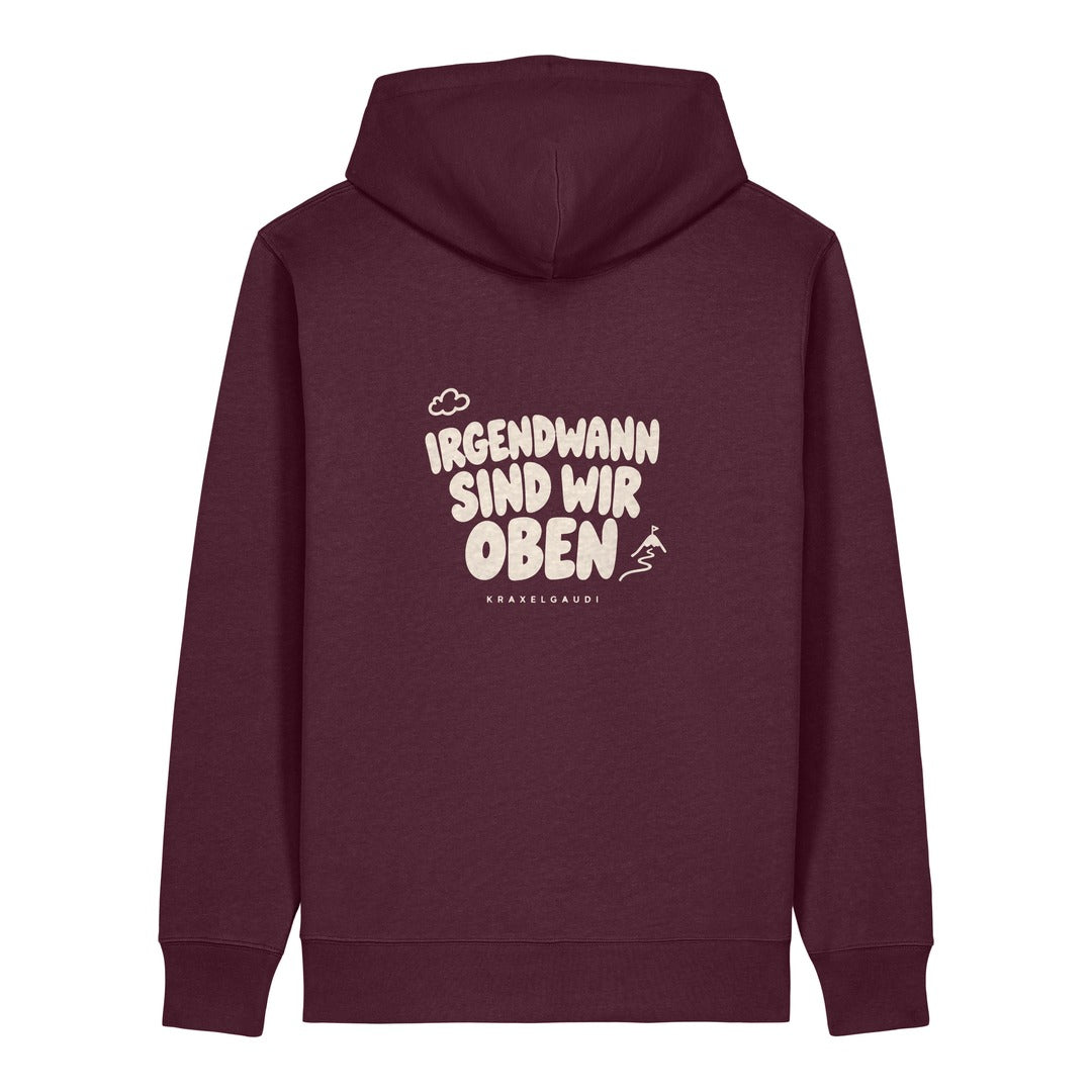 Irgendwann sind wir oben Hoodie Burgunder, Rückendruck