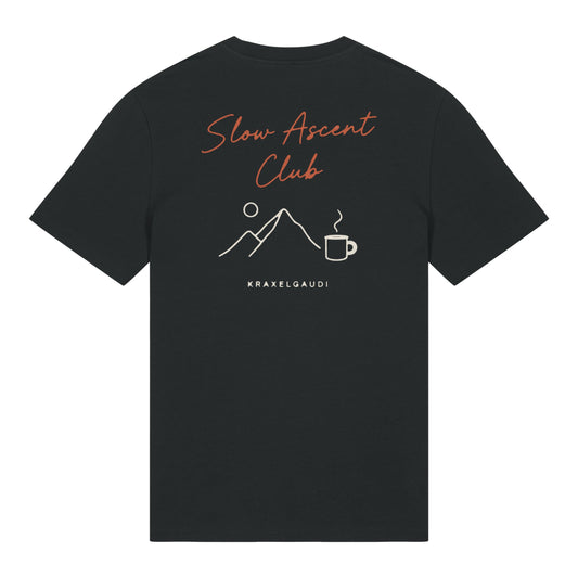 Slow Ascent Club T-Shirt in Schwarz, Rückenansicht mit Rückendruck