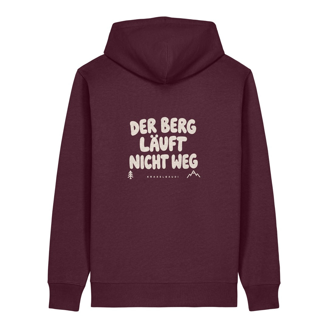 Der Berg läuft nicht weg Hoodie Burgunder, Rückendruck